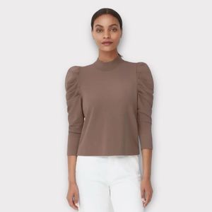 Cuyana French Terry Puff Sleeve Sweatshirt in Mushroom - XS